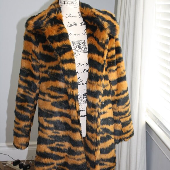 J. Crew Faux Fur Tiger Jacket Orange Black Size Small - Picture 2 of 7